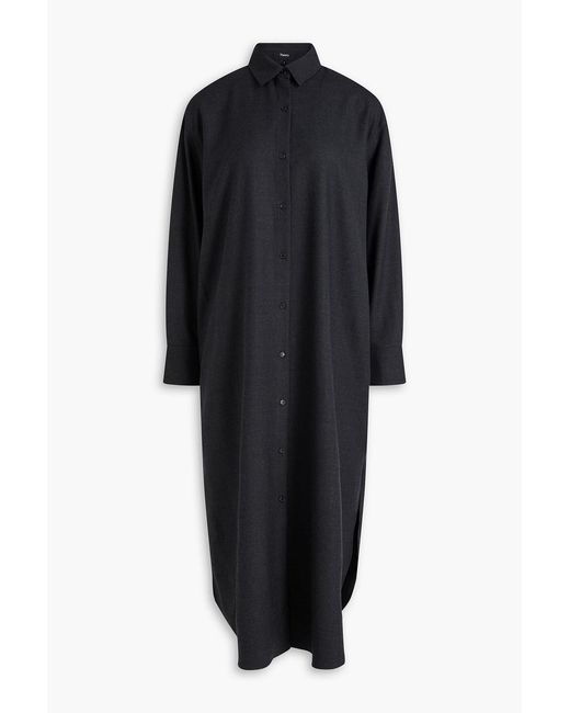 Theory Black Flannel Midi Shirt Dress