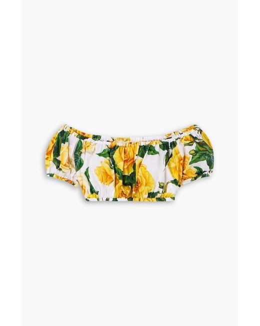 Dolce & Gabbana Yellow Off-the-shoulder Floral-print Cotton-poplin Top