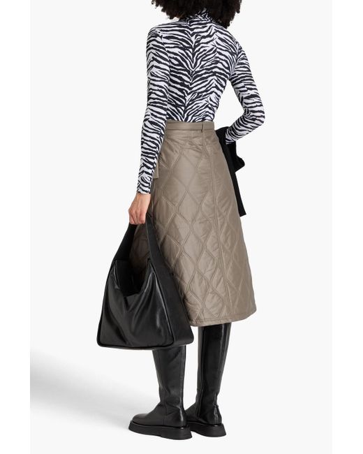 Ganni Brown Quilted Shell Midi Wrap Skirt