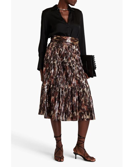 Ba&sh Poly Pleated Printed Satin Midi Skirt in Brown | Lyst Australia