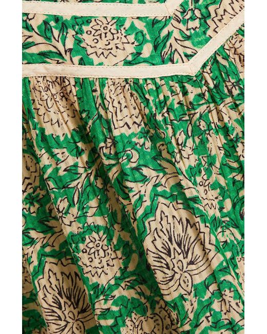 Ba&sh Green Gathered Ruffle-trimmed Floral-print Jacquard Top