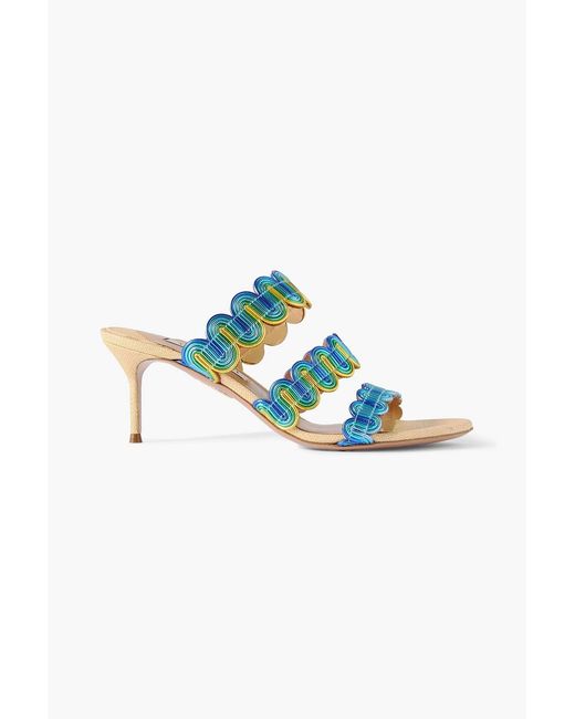 Aquazzura Blue Wavy 65 Metallic Leather Mules