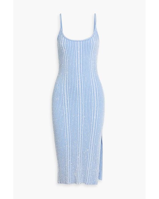 Missoni Blue Sequin-Embellished Ribbed-Knit Dress