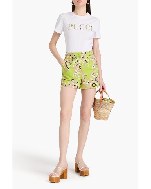 Emilio Pucci Yellow Printed Cotton-poplin Shorts