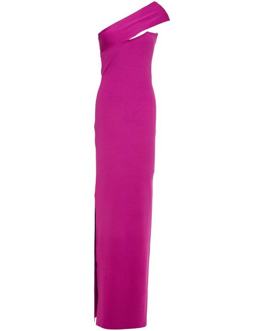Solace London Purple Lavena One-shoulder Stretch-ponte Maxi Dress
