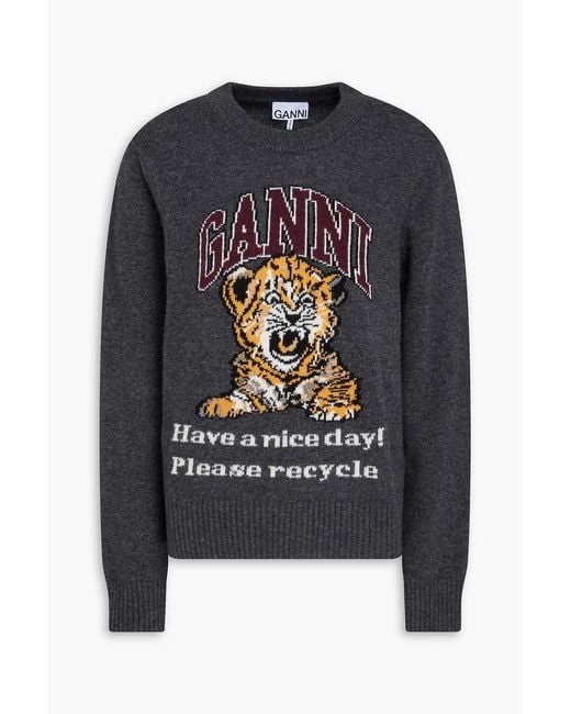 Ganni Black Intarsia-knit Sweater