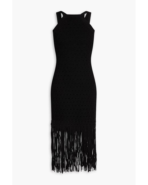 Sandro Black Susanne Fringed Stretch-knit Midi Dress
