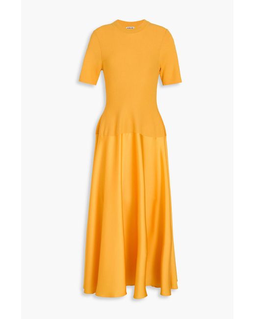 Jonathan Simkhai Orange Midikleid aus glänzendem crêpe mit stretch-strickeinsatz