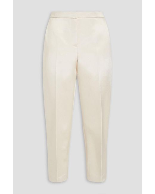 Theory White Cropped Satin-twill Tapered Pants