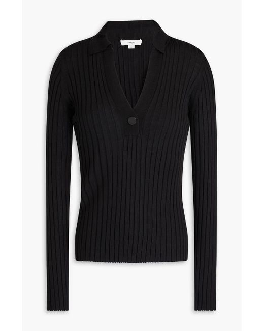 Vince Black Geripptes poloshirt aus einer wollmischung