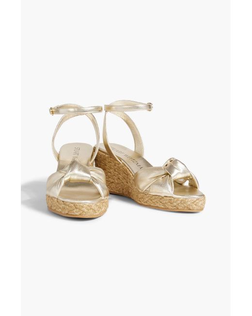 Stuart Weitzman White Playa Knotted Leather Espadrille Wedge Sandals