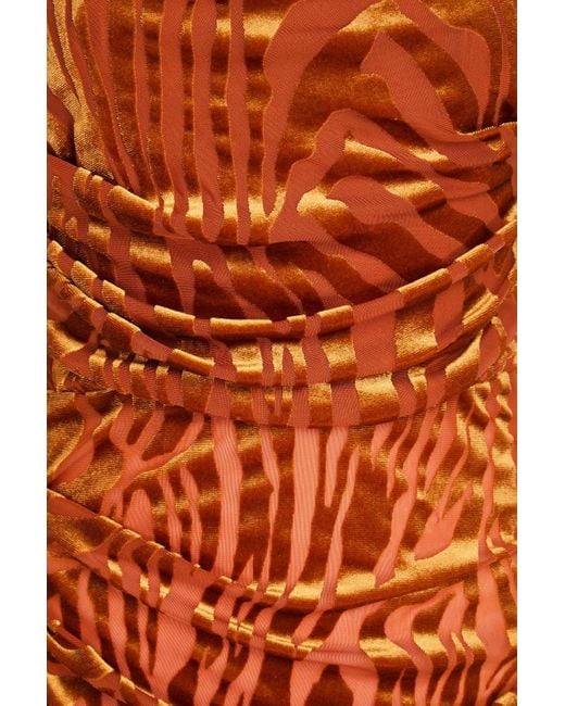 Alex Perry Orange Strapless Devoré-velvet Midi Dress