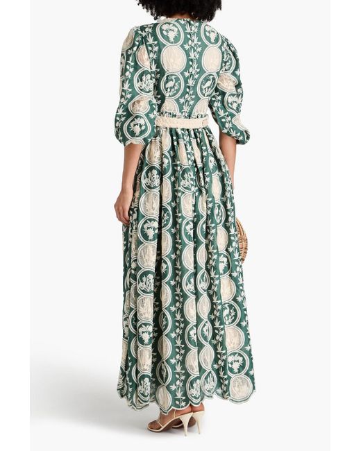 Agua Bendita Green Raquel Embroidered Linen Maxi Dress