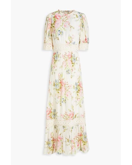 byTiMo White Pintucked Floral-print Satin Maxi Dress