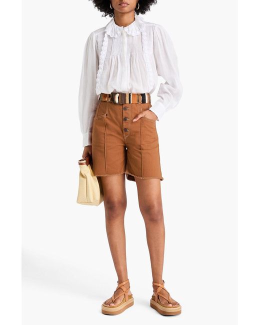 Isabel Marant Brown Nadia Frayed Denim Shorts
