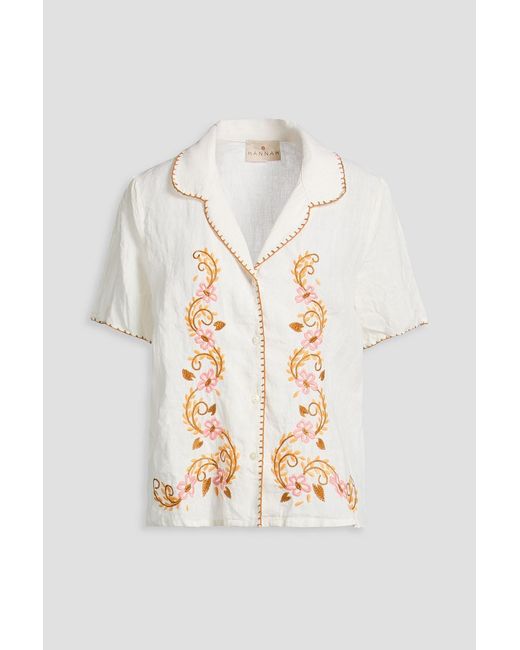 HANNAH White Gabriela Embroidered Linen Shirt