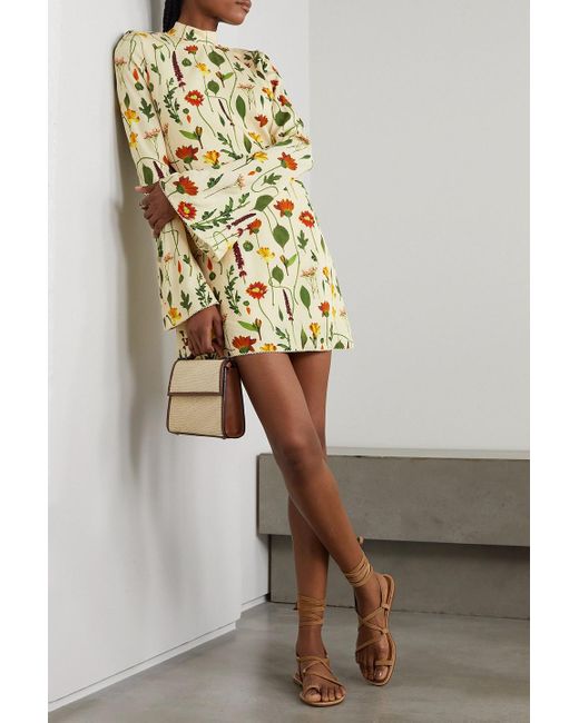 Agua Bendita Metallic Sur Primavera Floral-print Silk-twill Mini Dress