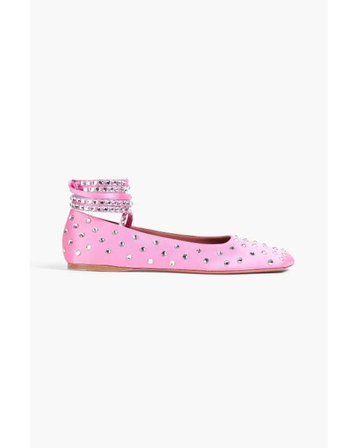 AMINA MUADDI Pink Ballerinas "ane" aus satin mit kristallverzierung