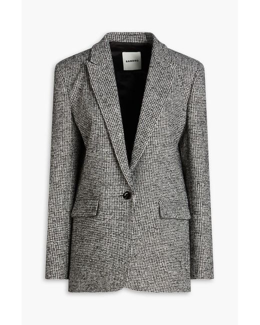 Sandro Gray Houndstooth Wool-blend Bouclé-tweed Blazer