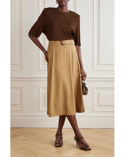 Veronica Beard Natural Arwen Belted Pleated Linen-blend Midi Skirt