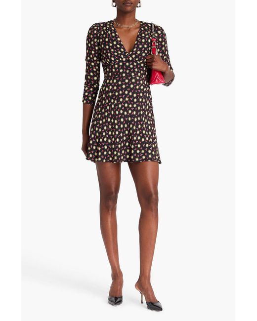 Rixo Black Jules Printed Crepe Mini Dress