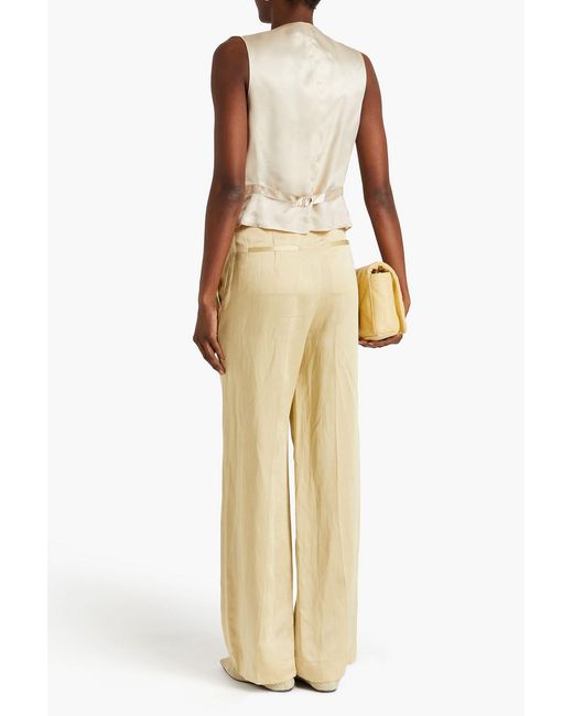 Sandro Natural Pleated Satin Wide-leg Pants