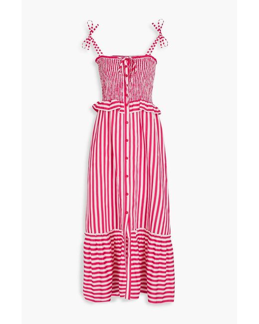 Loretta Caponi Pink Alberica Striped Woven Maxi Dress