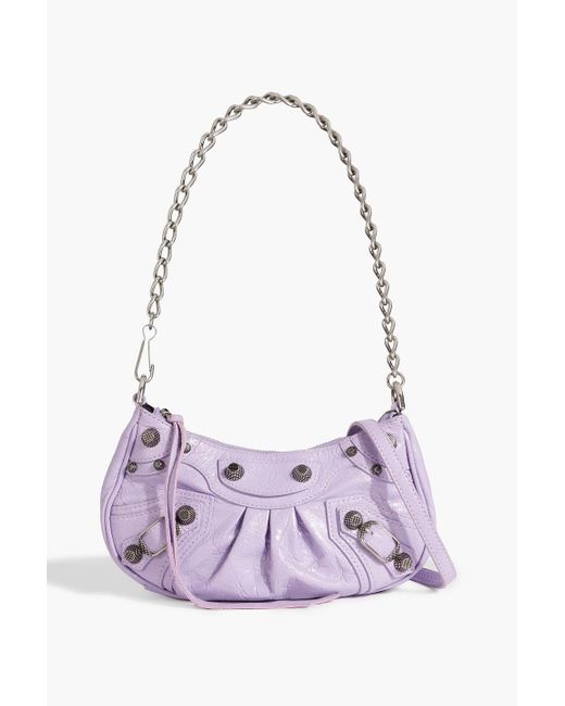 Balenciaga Purple Le Cagole Mini Crinkled-leather Shoulder Bag