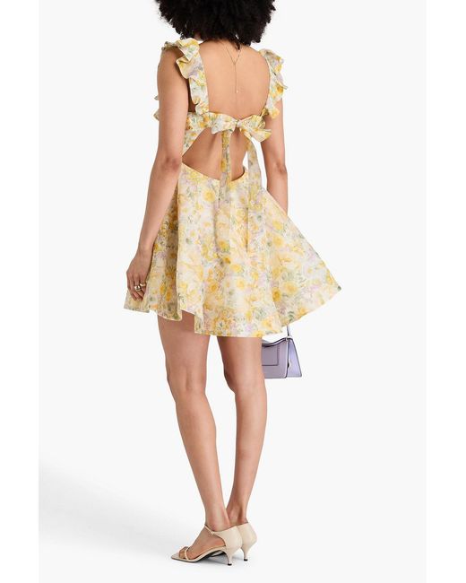 Zimmermann Yellow Ruffled Floral-print Linen And Silk-blend Gauze Mini Dress