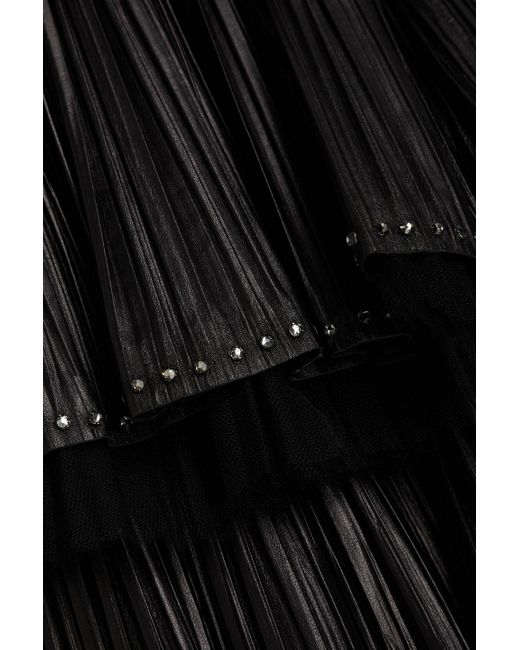Valentino Garavani Black Crystal-embellished Pleated Leather Mini Dress