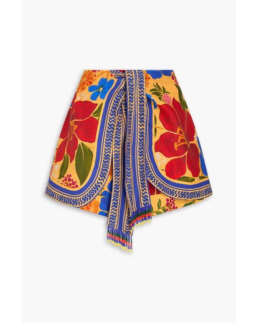 Farm Rio Bead-embellished Layered Floral-print Linen-blend Shorts