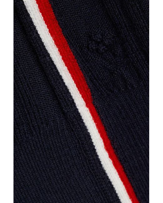 Thom Browne Blue Striped Embroidered Wool Cardigan