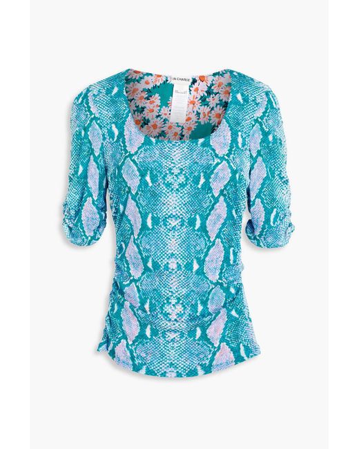 Diane von Furstenberg Blue Ali Reversible Printed Stretch-mesh Top