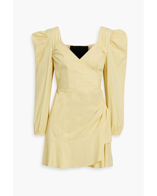 RED Valentino Yellow Wrap-effect Ruched Cotton-blend Poplin Mini Dress
