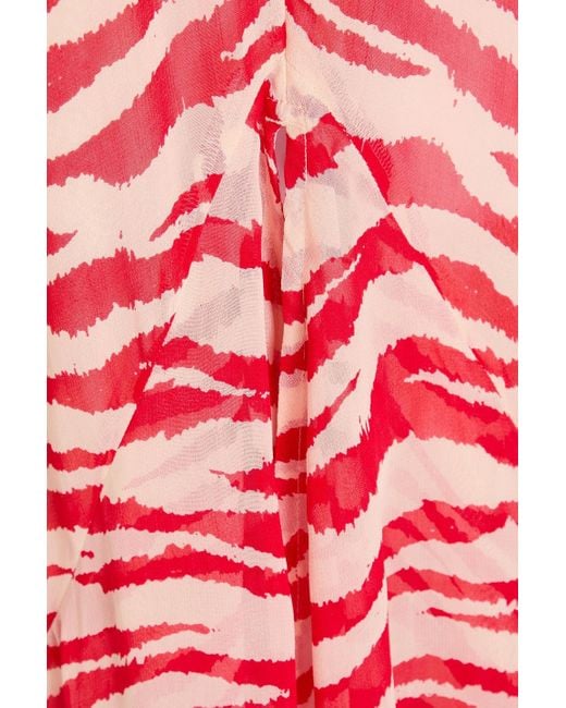 Ganni Red Ruffled Tiger-print Chiffon Maxi Dress