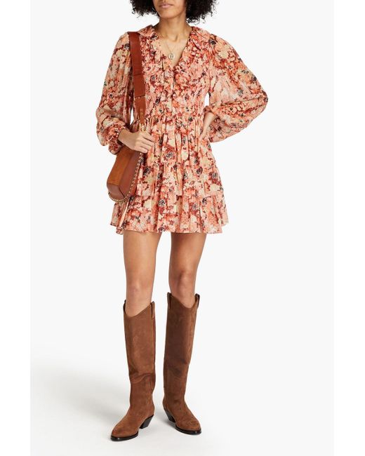 Ulla Johnson Pink Tamara minikleid aus einer seiden-lurex®-mischung mit metallic-fil-coupé und floralem print