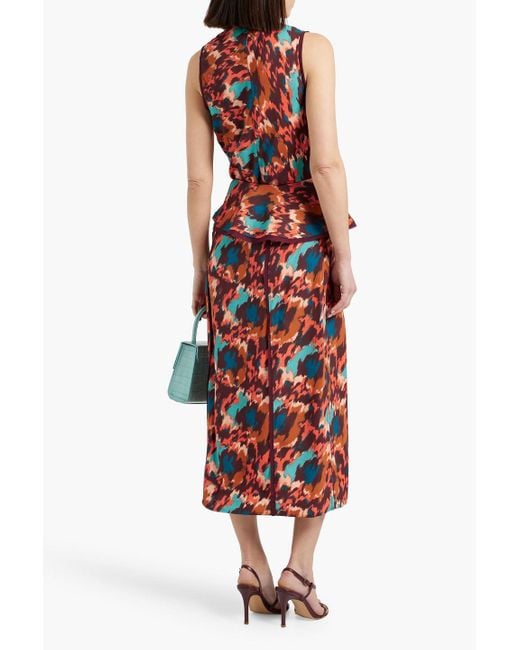 Ulla Johnson Red Danica Draped Printed Crepe Midi Skirt