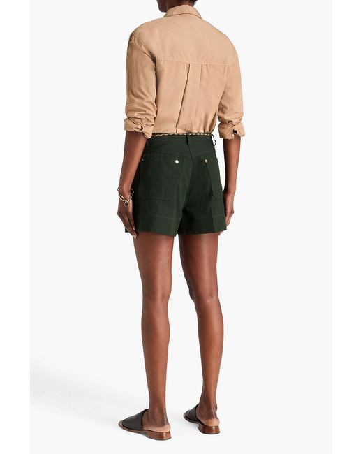 Sandro Green Belted Cotton-Canvas Shorts