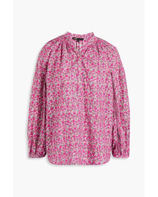 Maje Pink Floral-print Broderie Anglaise Cotton Blouse