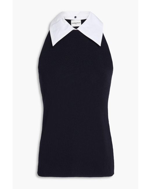 Claudie Pierlot Blue Poplin-trimmed Stretch-knit Top