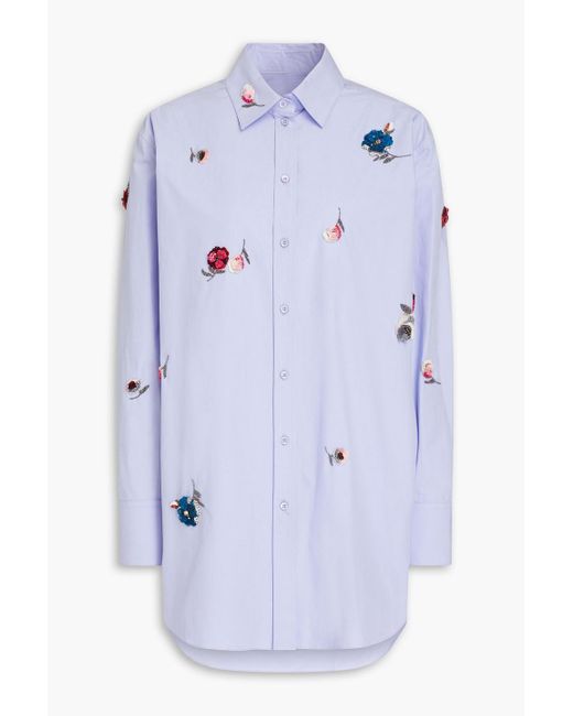 Valentino Garavani Blue Appliquéd Cotton-poplin Shirt