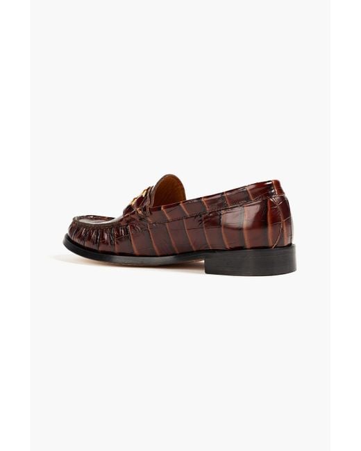 Sandro Brown Chain-embellished Croc-effect Leather Loafers