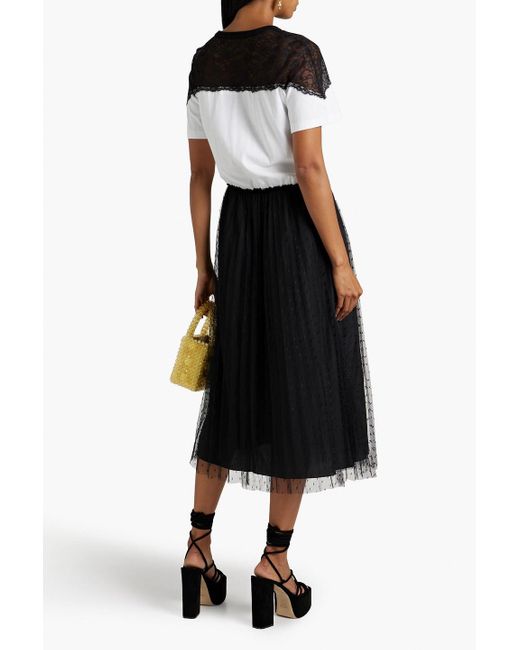 RED Valentino Black Point D'esprit, Lace And Cotton-jersey Midi Dress