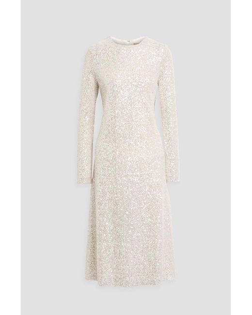 Stine Goya White Celsia Sequined Tulle Midi Dress