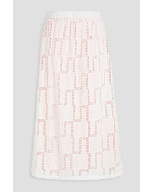 Ba&sh Pink Anire Cotton-mousseline And Crochet Midi Skirt