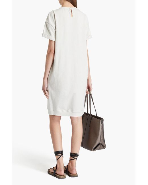 Brunello Cucinelli White Kleid aus jersey aus einer baumwollmischung mit zierperlen