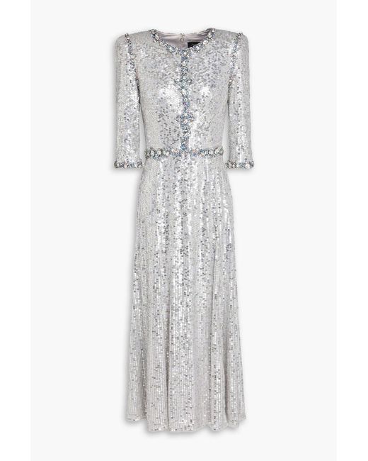 Jenny Packham Gray Pretty Thing Embellished Tulle Midi Dress