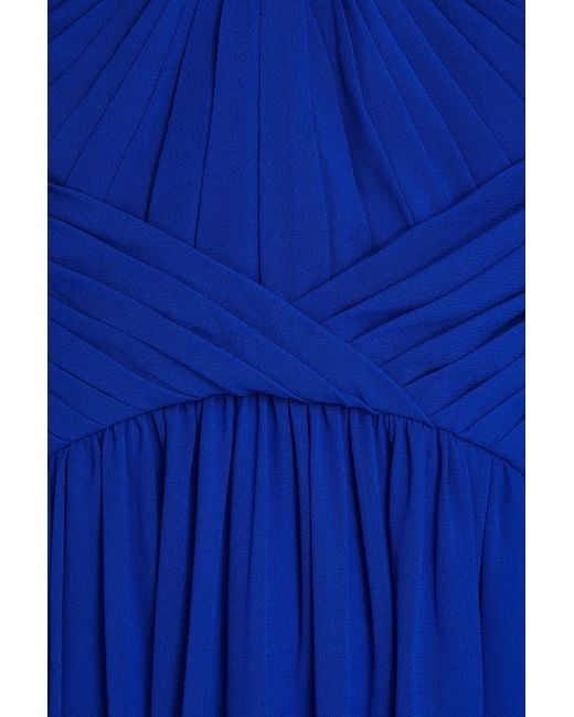 Zac Posen Blue Tulle-trimmed Plissé-crepe Maxi Dress