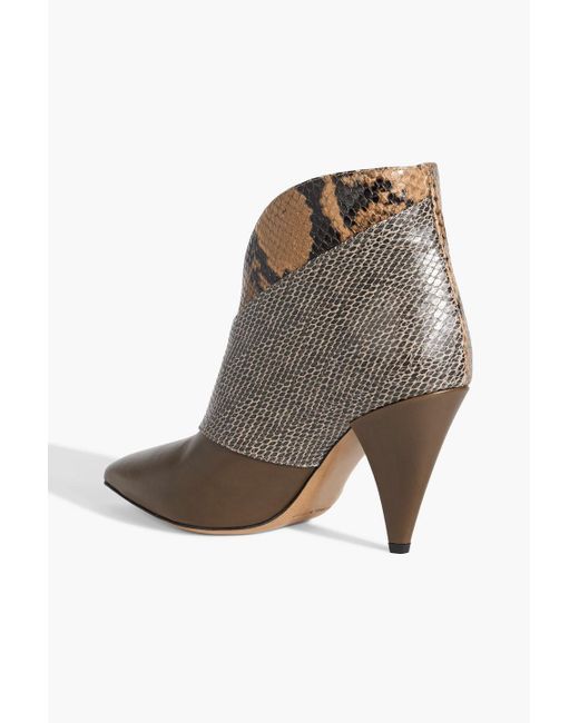 Isabel Marant Brown Archenn Smooth And Snake-effect Leather Ankle Boots