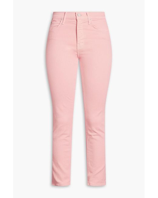 Mother Pink Dazzler Cropped Mid-Rise Straight-Leg Jeans